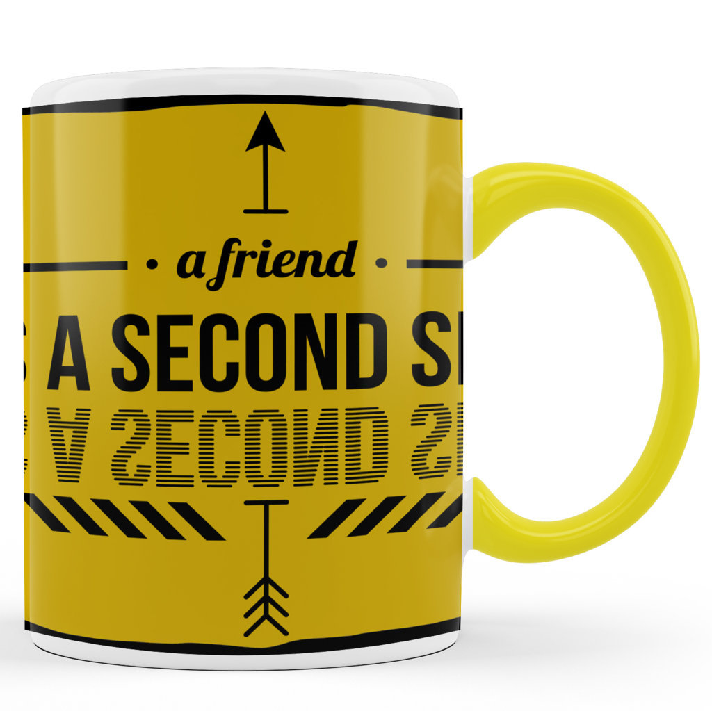 Printed Ceramic Coffee Mug | Friends | A Friend is a Second Self | 325 Ml. 